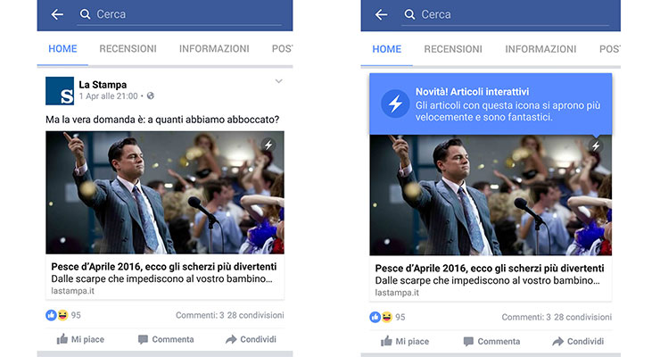 Anteprima Instant Articles di Facebook